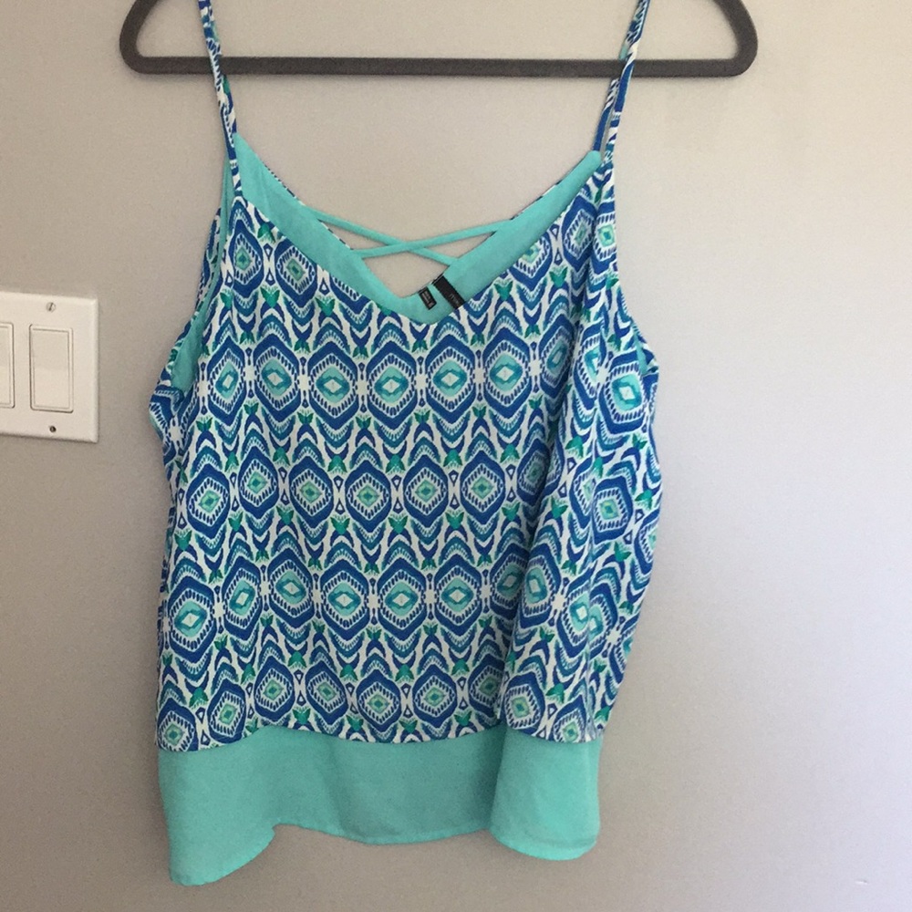 Maurice's layered Cross Back blue pattern tank